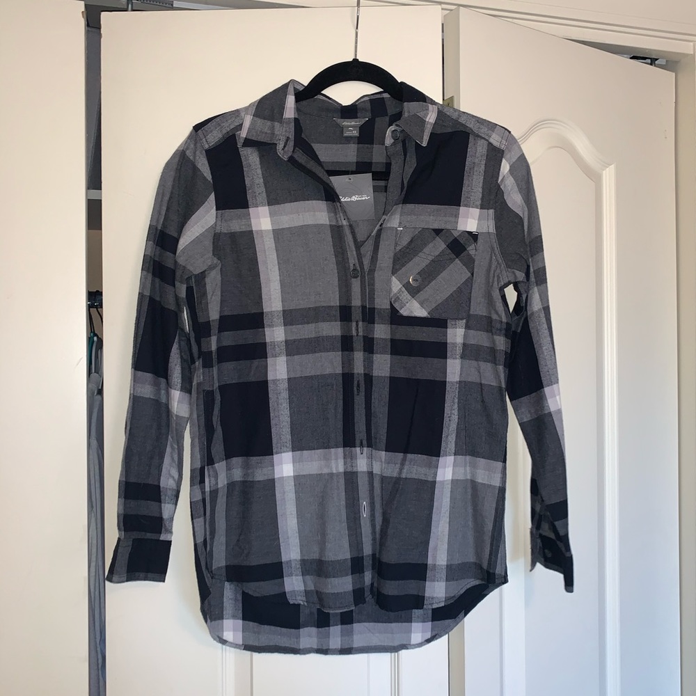 Eddie Bauer black and grey flannel button up